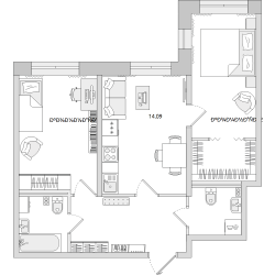 Двухкомнатная квартира 60 м²